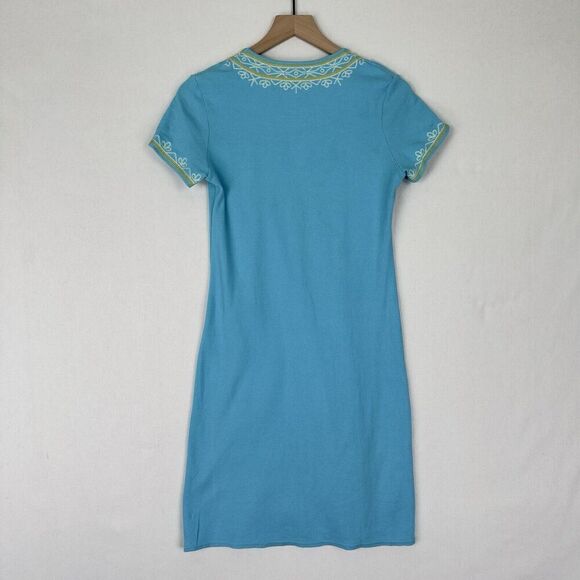 Moda‎ International Dress Womens Medium Blue Embroidered Y2K Beachy Boho Coastal - Picture 7 of 14